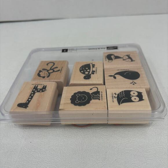 Stampin Up Fox and Friends Set of 7 Stamps Whale Owl Turtle Lion Money Giraffe - Picture 8 of 9